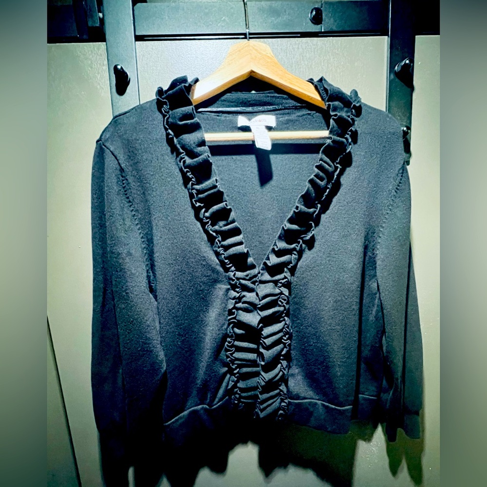 Style & Co - Ruffled Collar Sweater. Black. 1X